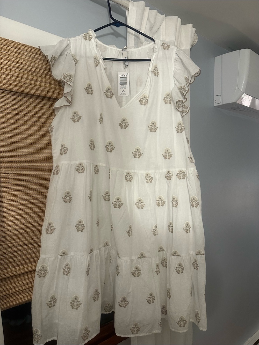 torrid White Tiered V-Neck Dress with Beige Floral Motif